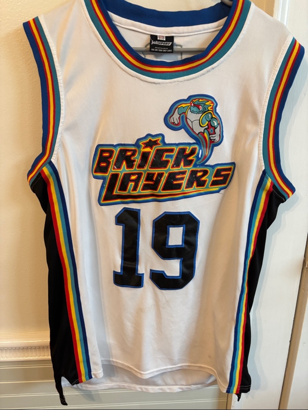 White Sleeveless Jersey with Rainbow Trim